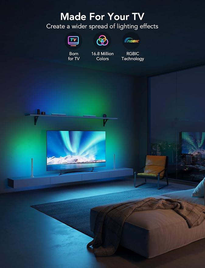 Govee RGBIC Light Bars, 15 Inches WiFi TV Lights for 45-70 inch TVs, White - Image 2