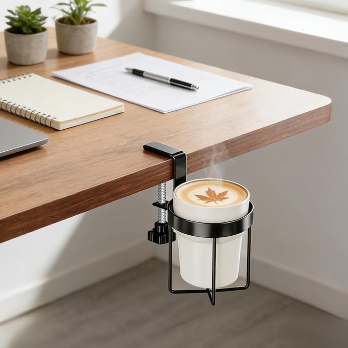 Desk Cup Holder Clamp, Anti-Spill Clip On Table Cup Holder Rotatable - Image 7