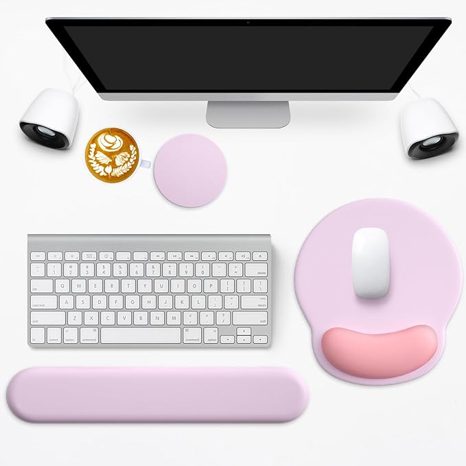 3 in 1 Ergonomic Mouse Pad and Keyboard Wrist Rest with Coaster Set-Pink - Image 6