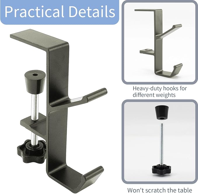 Desk Mount Bag Holder Hook Clamp-On Backpack Hanger Portable Desk Mount Headphones Holder Reduce Desk Clutter for Table Desk, Under Counter (Grey) - Image 4