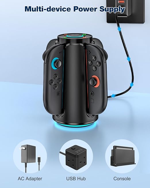 Switch 2 Charging Dock for Nintendo Controller Joy Con (2025), Mocagen Joy-Con 2 Charger Station with Dynamic Light, Magnetic Mount for 4 in 1 Switch 2 Joy-con Accessories - Image 6
