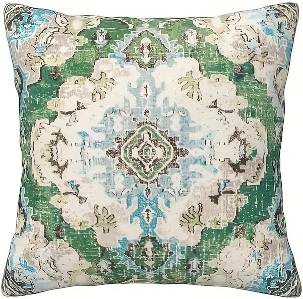 4pcs Orange Blue Ethnic Boho Pillow Covers, Vintage Rust Coral Floral Decorative Pillow Cases for Living Room Bedroom Bed Cushion Outdoor Home Decor, 18x18 Pillows Linen Pillowcase - Image 2