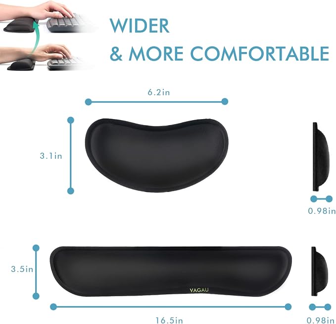 VAGAU Premium Keyboard Wrist Rest and Mouse Pad Wrist Support (2 Pack) | Ergonomic Memory Foam Set for Office, Laptop, Mac, Computer and Gaming, Comfortable Typing &Wrist Pain Relief - Image 6