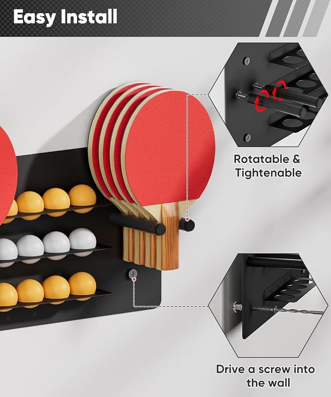 Ping Pong Paddle Holder, Wall Mounted Metal Magnetic Table Tennis Storage Rack Holds - Image 3