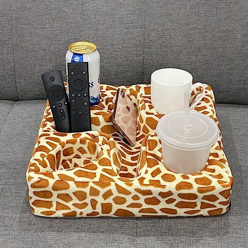 Couch and Bed Cup Holder Pillow, Sofa Refreshment Tray for Drinks/Remote Control/Snacks Holder (Giraffe) - Image 5