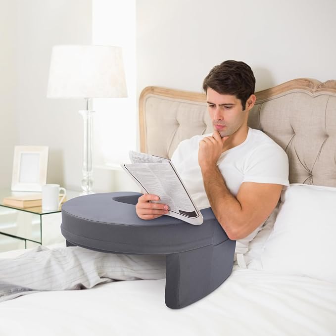 Reading Pillow for Gaming, Arm Rest Lap Desk Pillow Memory Foam Reading Pillow with Side Pocket for Adult Sitting up in Bed Working Crocheting - Image 7