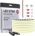 BTF-LIGHTING FCOB Thin 5mm Width COB LED Strip Light Natural White 4000K by BTF-LIGHTING