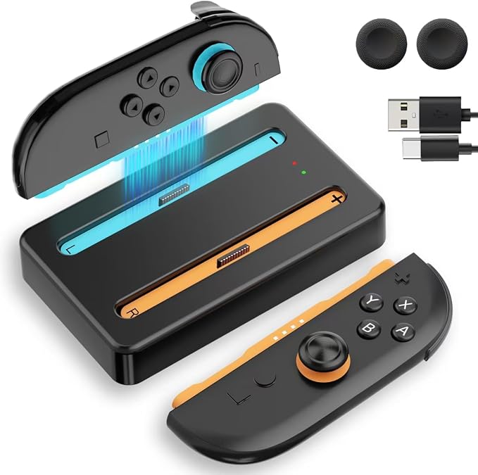 Charging Dock for Nintendo Switch 2 Joycon Charger, Controller Charging Station with LED Indicator, Dual Joy Con Charger Stand with Thumb Grips Joystick Caps, Black Gaming Accessories by GamiAcces