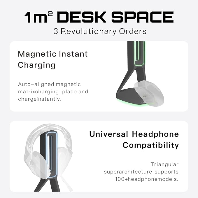 RGB Gaming Headset Stand， for Logitech G502/G502X Lightspeed Wireless Mouse Charging Dock, Compatible with DeathAdder v2 pro Mouse, Desktop Gamer's Accessories（Headset and Mouse not Included） (Black) - Image 3
