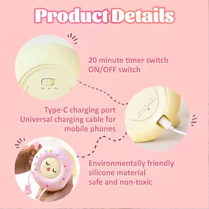 Cute Donut Night Light for Kids,Silicone Nursery Nightlight, Touch Control USB Rechargeable Lamps Breastfeeding Sweet Kawaii Dorm Room Decor Christmas Gift Baby Kids Girls Teens,White - Image 3