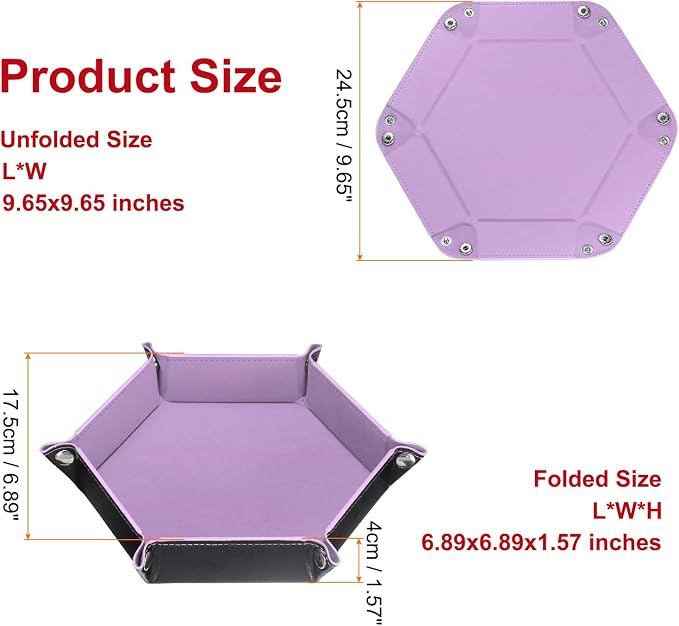 HARFINGTON PU Leather Dice Tray Unisex Valet Tray Folding Hexagon Tray Portable Entryway Table Nightstand Bedside Desk Holder for Key Wallet Watch Coin Jewelry, Light Purple - Image 2