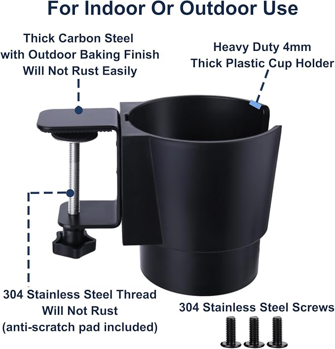 Universal Large Desk Cup Holder Clamp on, Heavy Duty Plastic Drink Holder - Image 5