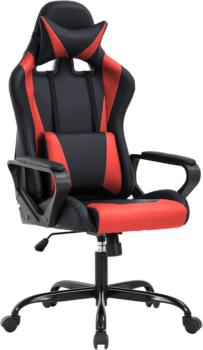 BestOffice Gaming Chair | Red | Desk Chair with Adjustable Lumbar Support | Headrest Pillow | Ergonomic Racing Style Seat with Recline, Swivel Base & Rolling Wheels | For Gamers, Home, Office by BestOffice