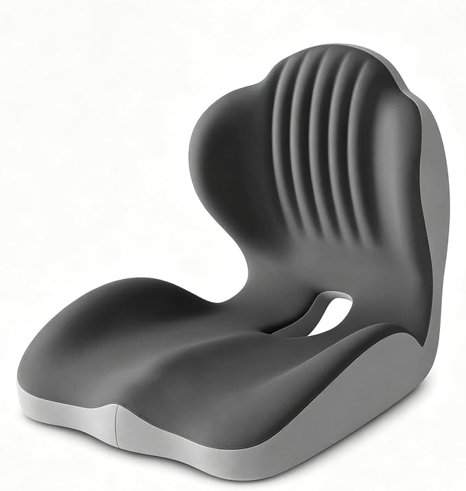 Ergonomic Seat Cushion with Lumbar Support for Office Chair Black Gray | L-Shaped Memory Foam Orthopedic Cushion with Coccyx Hollow, Tailbone Pain Relief for Car, Truck, Gaming Chair, Travel by Gueyi