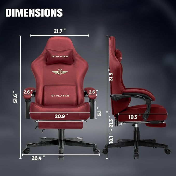 GTPLAYER Big and Tall Gaming Chair 400lbs Heavy Duty Office Chair with Foot Rest, High Back Pocket Spring Ergonomic Computer Chair for Adults, Wide Comfy Seated Cushion with Linkage Armrests, Red - Image 2
