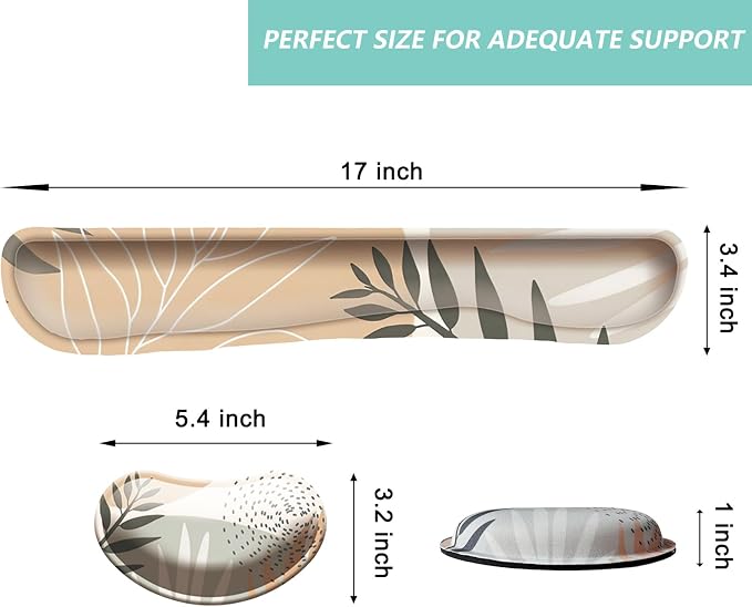 Keyboard Wrist Rest Mouse Wrist Support Set, Memory Foam Wrist Rest Pad for Computer Laptop Keyboard Mouse, Ergonomic Wrist Cushion Support for Typing Pain Relief, Gaming Home Office, Leaves Buff - Image 6