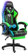 RGB Gaming Chair with LED Lights Massage Ergonomic Computer Chairs-Green | High Back Video Game Chair with Footrest & Adjustable Lumbar Support Gamer Chairs for Adults Racing Style Recline by Vanspace