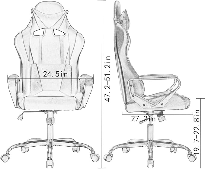 BestOffice Gaming Chair | Red | Desk Chair with Adjustable Lumbar Support | Headrest Pillow | Ergonomic Racing Style Seat with Recline, Swivel Base & Rolling Wheels | For Gamers, Home, Office - Image 3