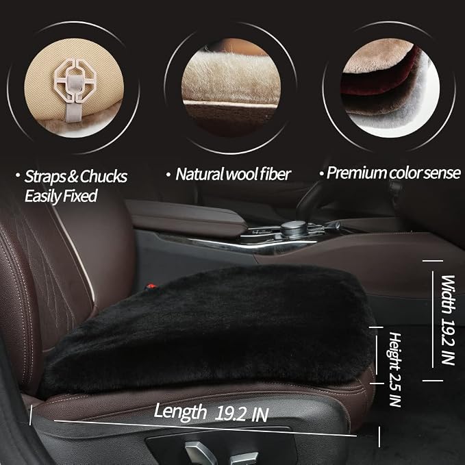 LLB Genuine Sheepskin Car Seat Cushion Seat Covers for Cars Trucks SUV Comfort Seat Protector Pad for Car Driver Seat Car Accessories for Women Office Chair Car Decor (Black Front Seat Cushion-1 Pc) - Image 3