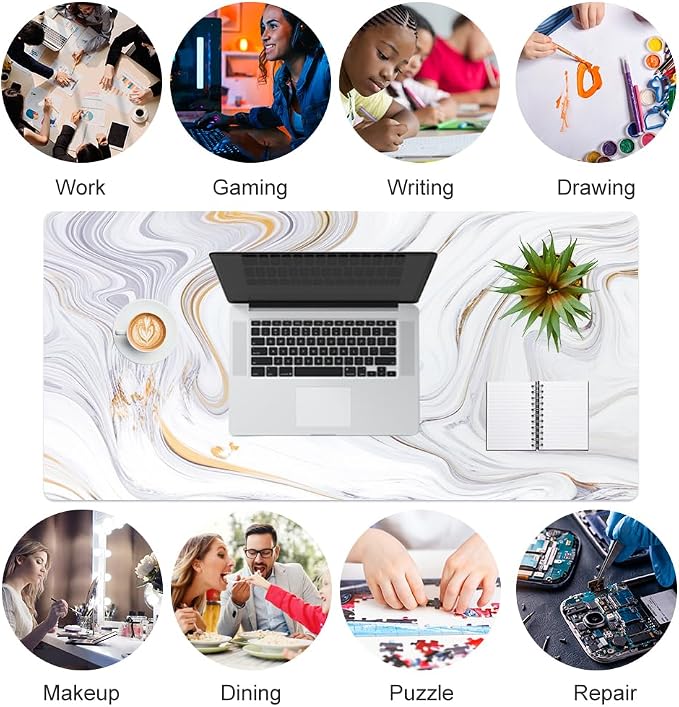 QiyI PU Leather Large Mouse Pad, Office Decor, 31.5" x 15.7", Gold Striped | Desk Décor Accessories, Extended Size, Waterproof & Easy to Clean, Smooth Surface, Non Slip Desk Organization - Image 7