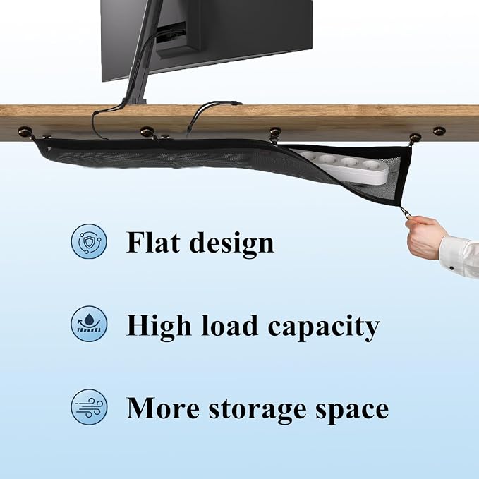 Under Desk Cable Management Net, Heavy-Duty Mesh Desk Wire Organizer, Large Capacity Under Desk Cord net for Home Office & Gaming Setup, Adjustable & Sturdy Cable Management net - Image 2