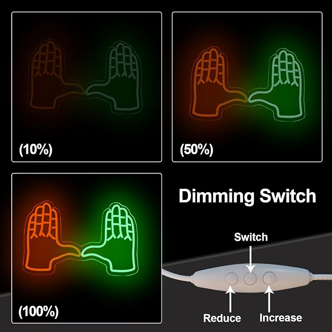 University Football Hand Sign for Wall Decor, Sports Hand Orange and Green U Neon Light Dimmer for Dormitory Decor,USB Power Lights for Man Cave, Bedroom, Game room Decor and Sport Fans Gifts - Image 7