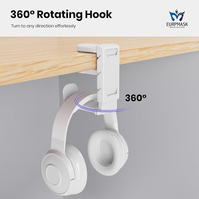 EURPMASK 3-in-1 Rotating Headphone Stand w/2 Detachable Controller Holders | Adjustable Clamp-on Headset Holder Hanger,360°Swivel,Gaming Headset Hanger,Cable Organizer,Keep Headphones Secure&Desk Tidy - Image 5