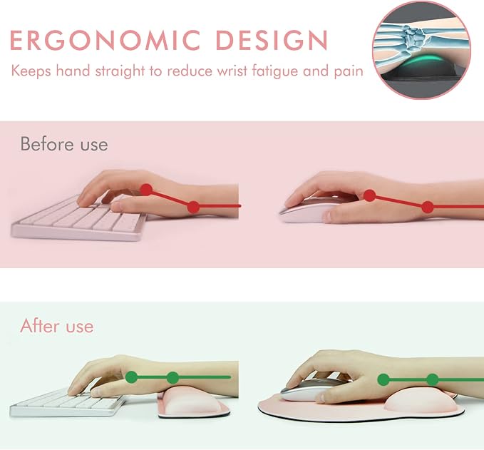 VAGAU Premium Keyboard Wrist Rest and Mouse Pad Wrist Support Pink | Ergonomic Memory Foam Set for Office, Laptop, Mac, Computer and Gaming,Comfortable Typing &Wrist Pain Relief - Image 3