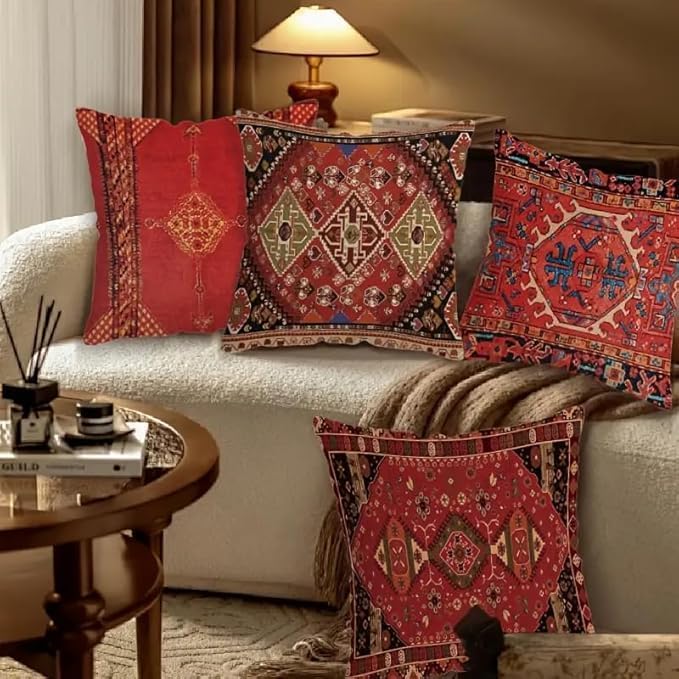 Set of 4 Vibrant Oriental Ikat Throw Pillow Covers - Colorful Geometric & Tribal Patterns, Decorative Cushion Cases for Living Room Sofa,Throw Pillows for Couch，18x18 Pillows Linen Pillowcase - Image 7