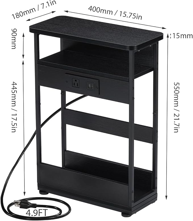 YEAKOO Narrow Side Table with Charging StationSmall Spaces Narrow End Table - Image 3
