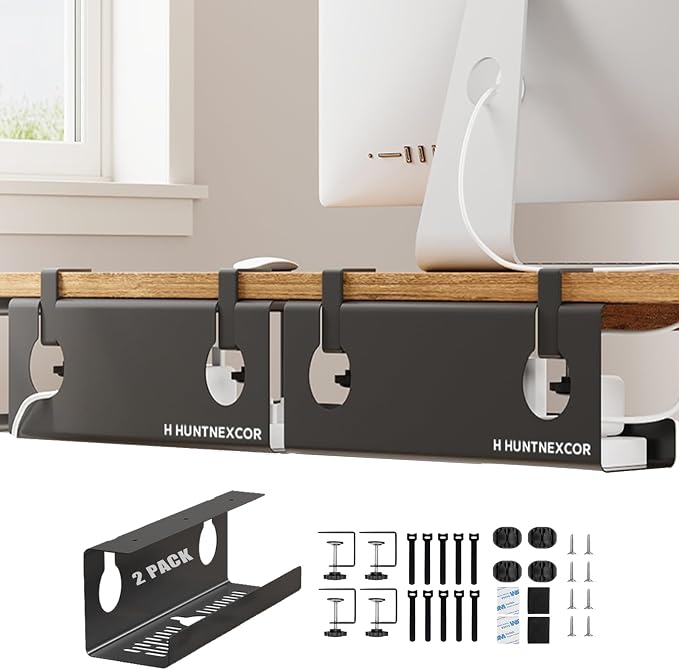 Under Desk Cable Management Tray No Drill, 17" Cable Organizer with Clamp by Unknown