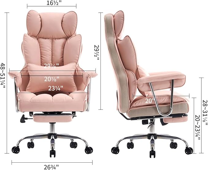 Efomao Big and Tall Office Chair 400LBS - Pink Heavy Duty Executive Office Chair with Footrest, Ergonomic Home Office Desk Chair, Wide Computer Chair for Heavy People | 400lbs support, 135° recline, dual-layer foam cushion, 23.5" seat & footrest. BIFMA - Image 2