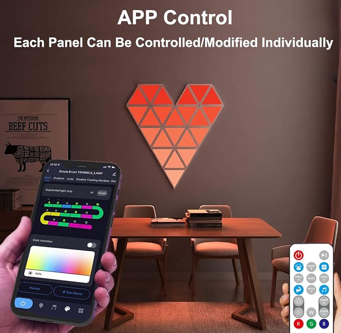 Triangle Lights LED Light Panels, Smart LED Wall Lights RGB Gaming Lights with Remote, Gaming Room Decor Work with Alexa Google Assistant,APP & Voice Control Music Sync for Bedroom/Streaming,9 Pack - Image 5