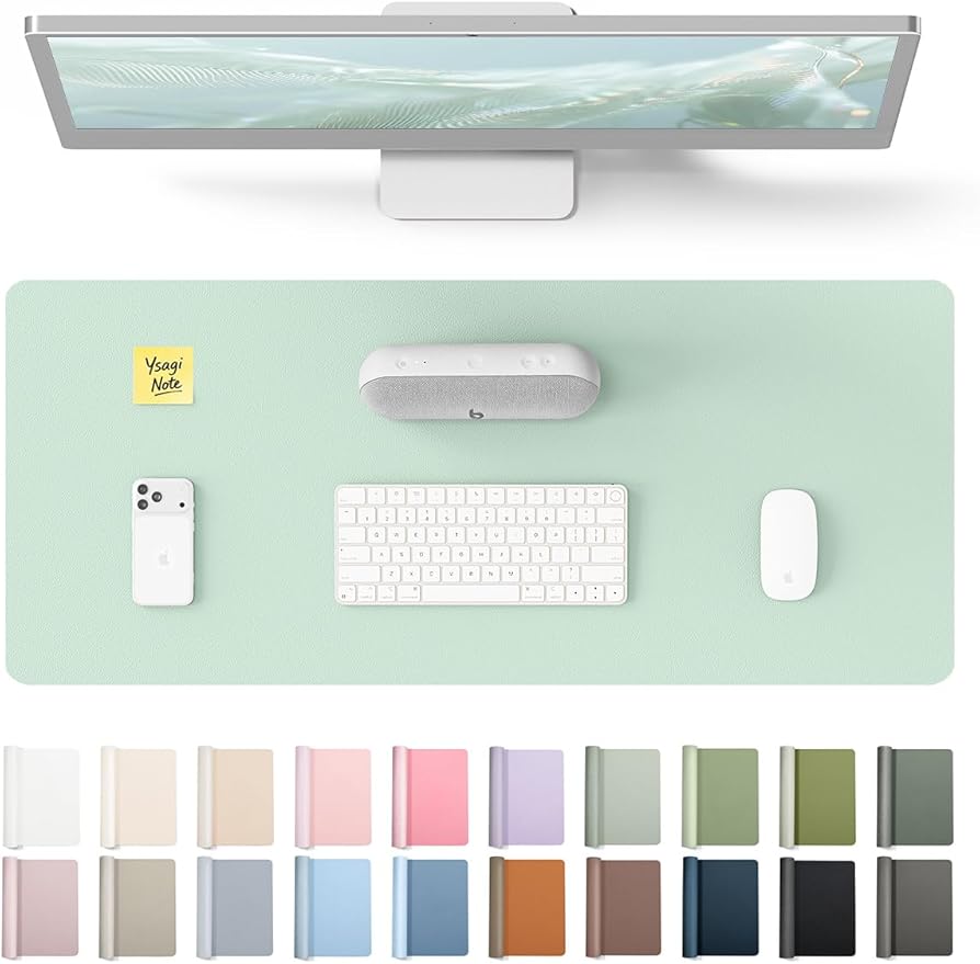 YSAGi Leather Desk Protector, Office Mat, Large Mouse Mat, Non-Slip PU Leather Blotter, Laptop Pad, Waterproof Writing Pad for Office and Home (Pale Green, 23.6" x 13.8") by YSAGi