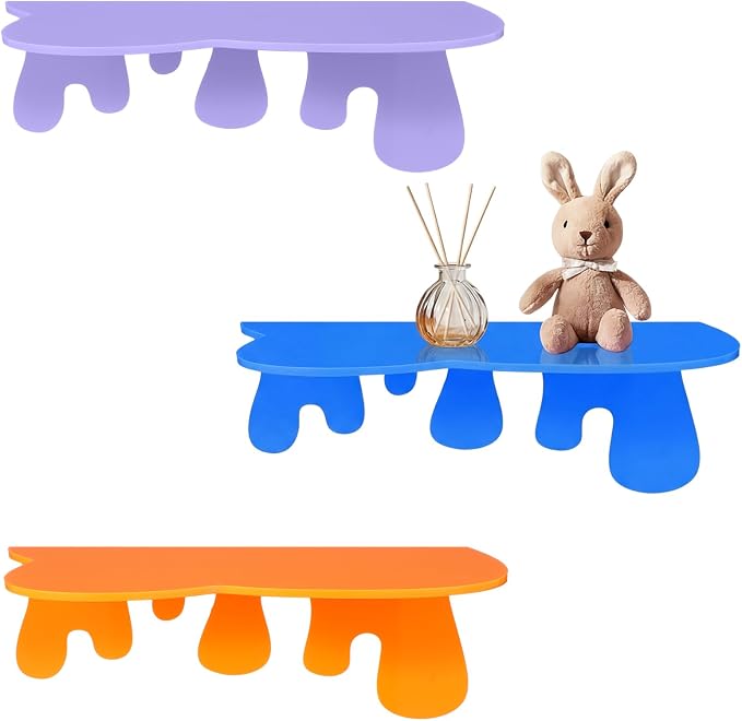 3 Pcs Small Acrylic Floating Wall Shelves 7.1" Floating Shelf for Wall 3 Colors Liquid Flowing Design Hanging Display Rack Shelves with Screws for Storage Living Room Gaming Room Home Decor by Unknown