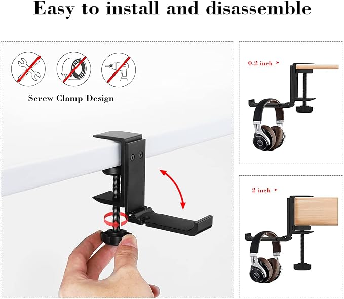 Headphone Holder Under Desk Hook with Cable Organizer, Foldable Aluminum Headset Mount, Space-Saving Hanger for Most Headphones - Image 2