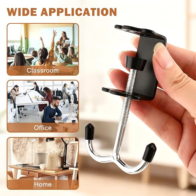 3 Pack Adjustable Desk Hook, Under Desk Handbag Hanger Purse Hook - Image 7