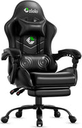 Czlolo Gaming Chair with Footrest Racing Style Lumbar Support Massager Video Game Chair with Metal Legs, High Back Gamer Chair with Headrest, 360° Swivel Office Computer Desk Chair (Black) by GamersChoice