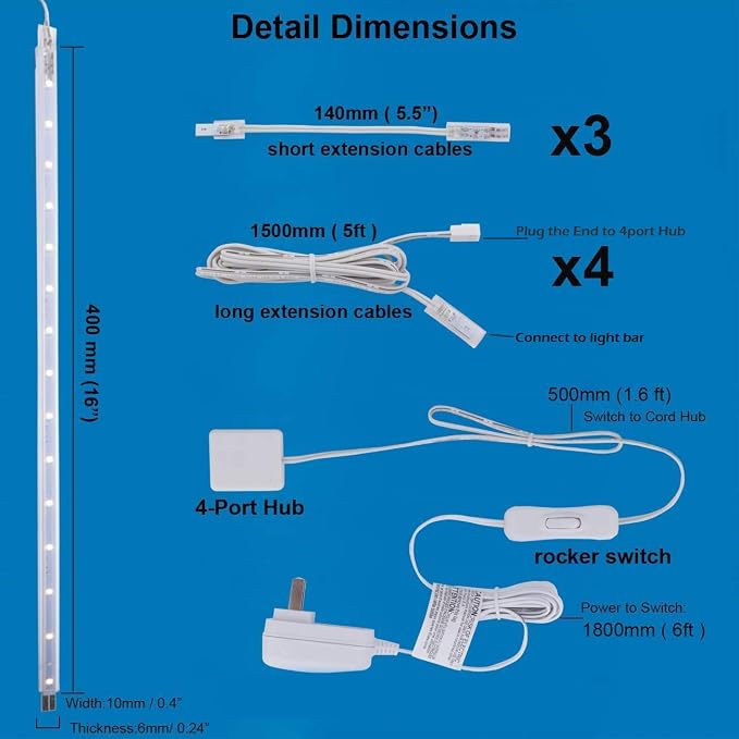 Cefrank Display Lights, 16" LED Light Bar, 4-Pack Linkable Warm White Kit - Image 5