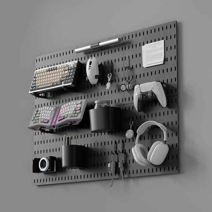 Gliging Controller and Keyboard Holder Wall Mount, Modular Gaming Pegboard with Accessories, Wall Organizer Peg Board for Keyboard Xbox PS5 PS4 Switch, Video Game Storage(33″×22″) - Image 2