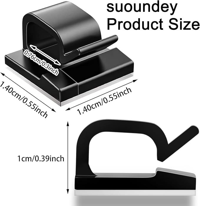 200 Pcs Cable Clips, Adhesive Cable Organizer Cord Holder Wire Clip Wire Management Self Adhesive Hooks Wire Holder for Office, Home, Black - Image 2