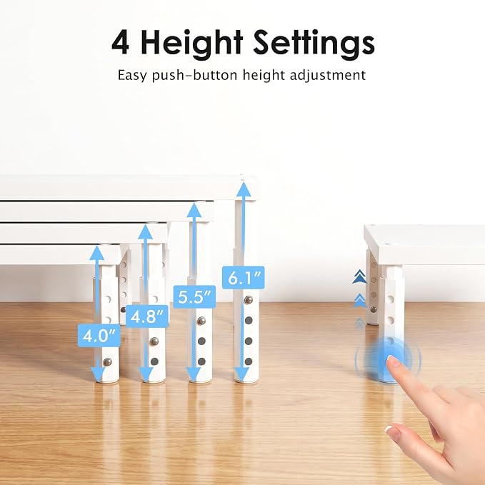ECOLOVI Adjustable Wood Computer Monitor Stand Riser, Office Desk Organizer and Accessories for Monitor, Laptop, PC, Printer, Office Desk Accessories Workspace Organizer for Home Office Supplies, White - Image 5