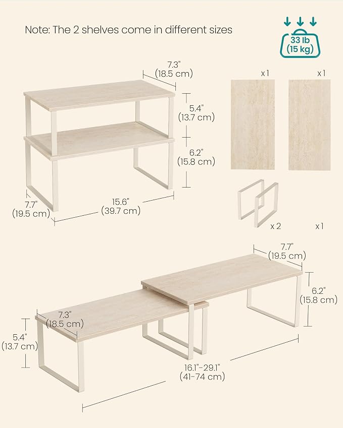 SONGMICS Cabinet Organizer Shelf, Set of 2 Spice Rack, Kitchen Storage - Image 6