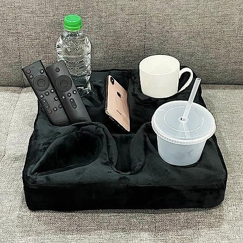 Couch and Bed Cup Holder Pillow, Sofa Refreshment Tray for Drinks/Remote Control/Snacks Holder (Black) - Image 6