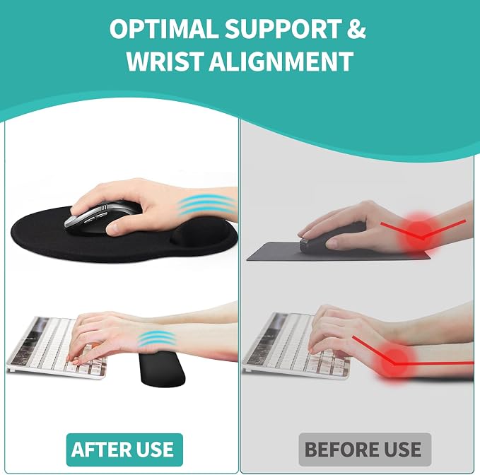 eulps Mouse Pad Wrist Support, Ergonomic Memory Foam Keyboard Wrist Pad & Gel Wrist Rest Set for Computer Keyboard for Easy Typing & Pain Relief for Office & Home(Black Set) - Image 4