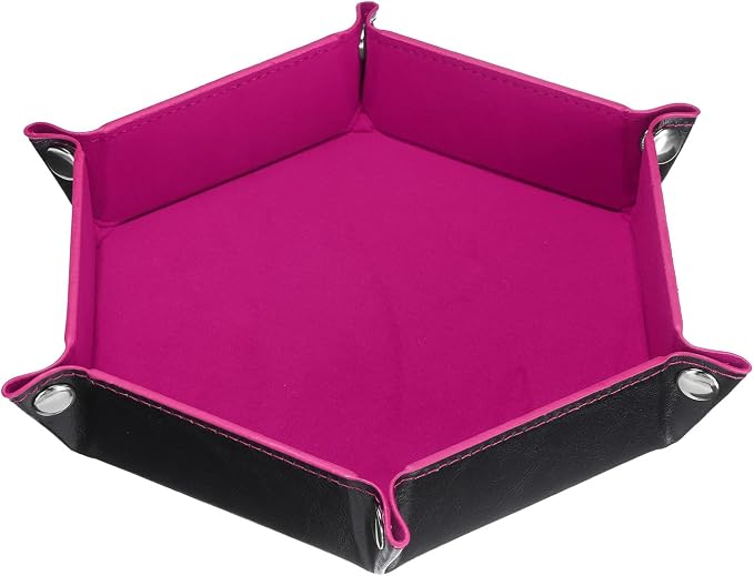 HARFINGTON PU Leather Dice Tray Unisex Valet Tray Folding Hexagon Tray Portable Entryway Table Nightstand Bedside Desk Holder for Key Wallet Watch Coin Jewelry, Rose Red - Image 3