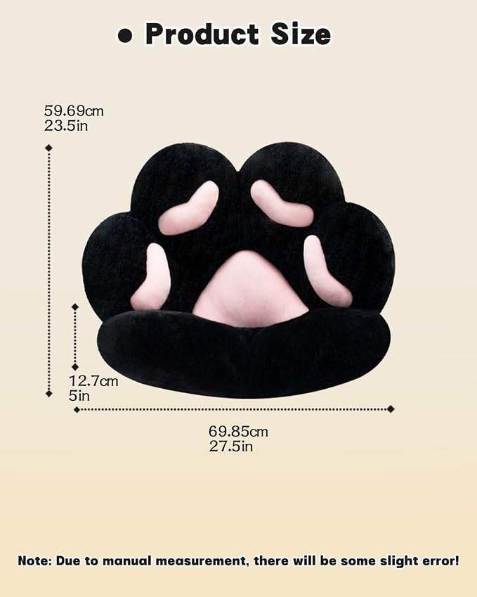 MOONBEEKI Cat Paw Cushion Chair Comfy Kawaii Plush Seat Cushions | Chair Cushion Pillow for Gamer 28"x 24" Cozy Floor Cute Girl Worker Gift, Dining Room Bedroom Decorate, Black - Image 8