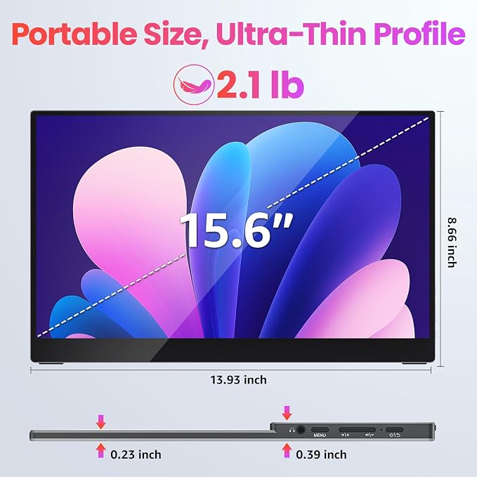 Upperizon Portable Monitor 15.6 inch FHD 90% sRGB 60Hz HDR HDMI USB-C Travel Monitor for Laptop MacBook PC Surface PS5 Xbox, External Display with Kickstand & Speakers, VESA Compatible - Image 8