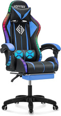 RGB Gaming Chair with LED Lights Massage Ergonomic Computer Chairs-Blue | High Back Video Game Chair with Footrest & Adjustable Lumbar Support Gamer Chairs for Adults Racing Style Recline by Vanspace