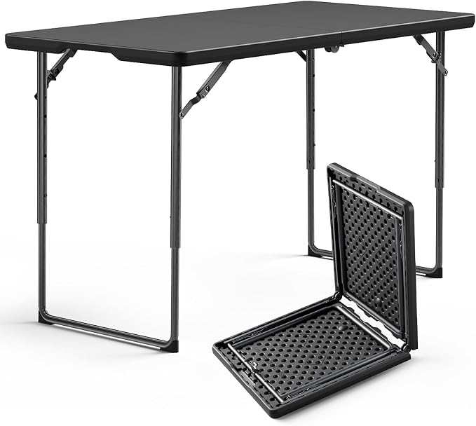 Folding Table 4FT Heavy Duty Plastic Table with Handle, Foldable&Portable, Fold-in-Half Utility Tables for Outdoor, Dining, Wedding, Events, Indoor, Picnic, Camping, Party, Black by FoldingFurniture